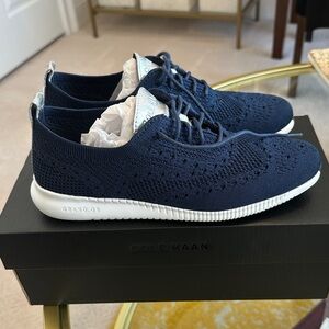 Cole Haan Dark Blue Knit Sneakers with Silver Details